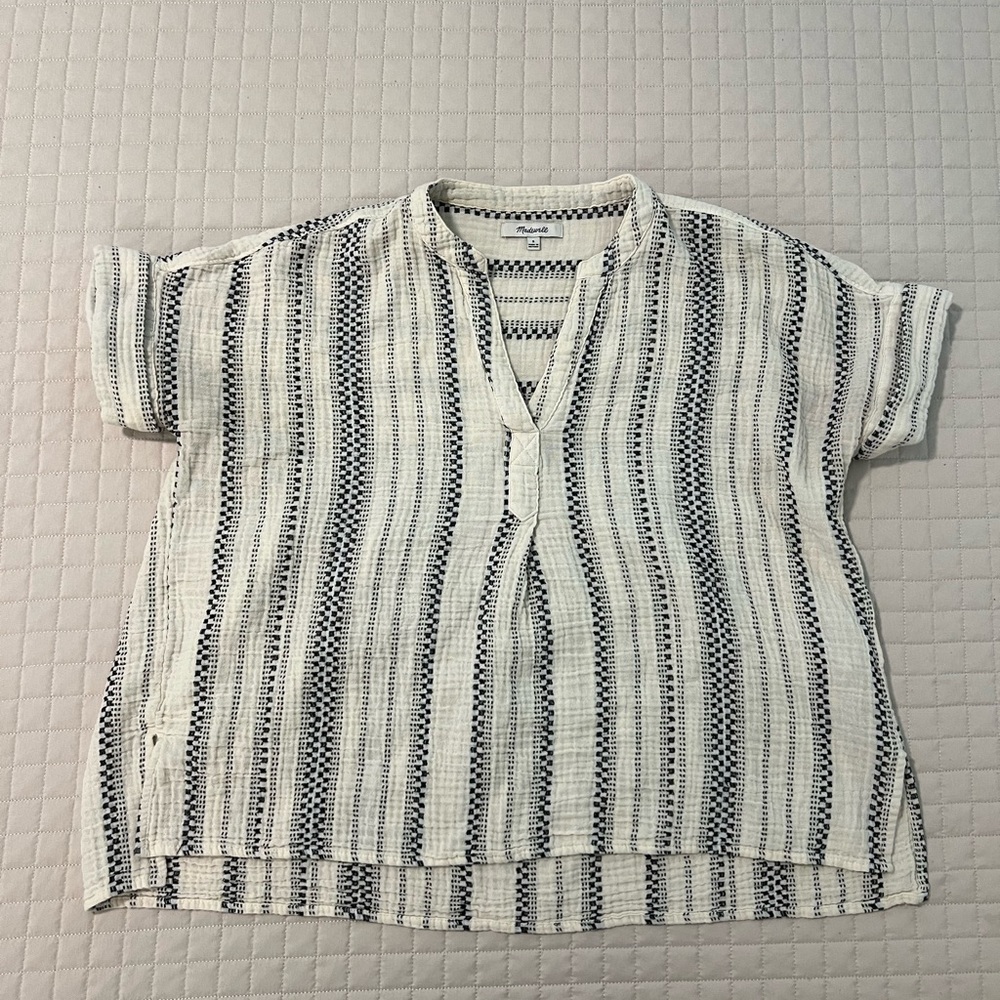 Madewell Black and White Textured Blouse